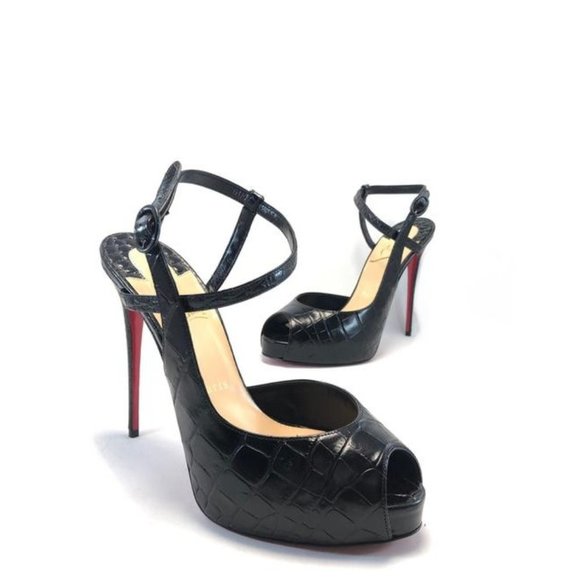 Christian Louboutin Shoes - CHRISTIAN LOUBOUTIN Jenlove Alta Leather Croc Embossed Peep Toe Pumps EU:39